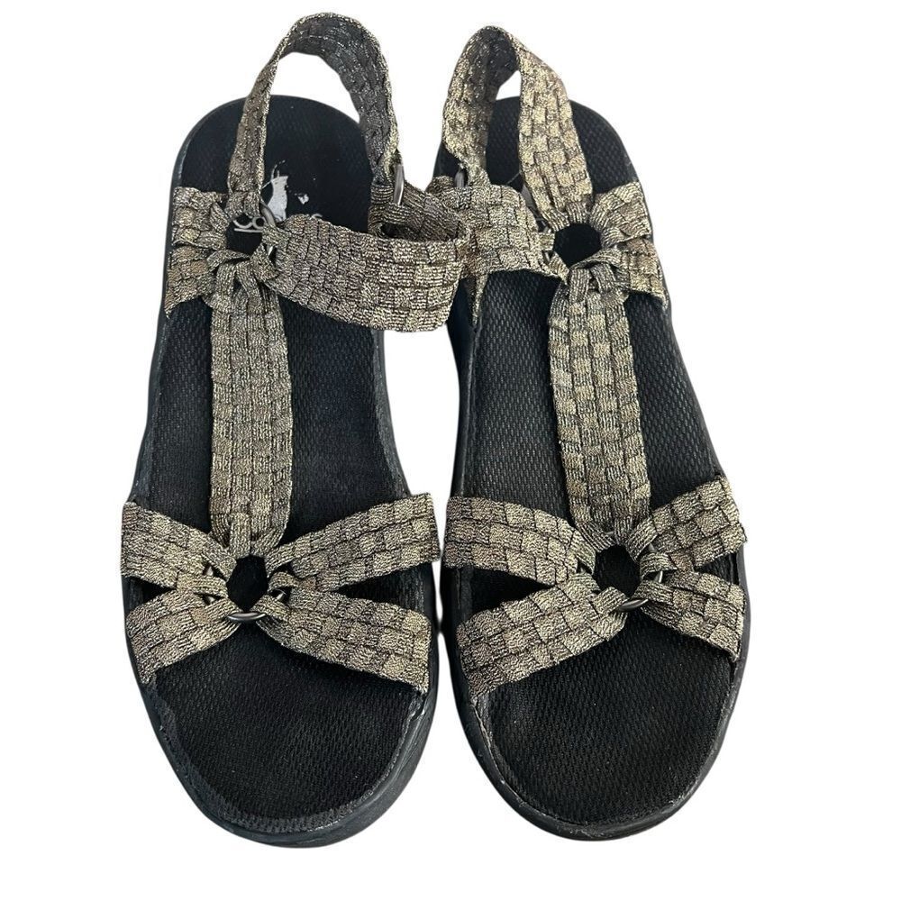 Corkys Woven Ankle Strap Wedge Sandals size 8M Bronze Metallic Comfort Shoes